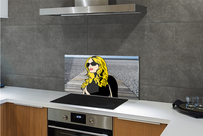 Painel de vidro Mulher óculos pretos lábios vermelhos