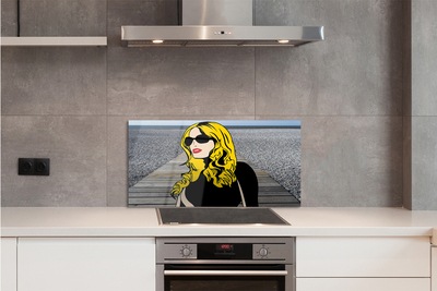 Painel de vidro Mulher óculos pretos lábios vermelhos