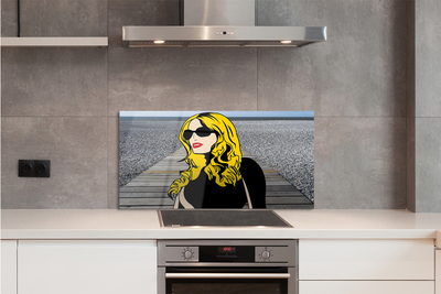 Painel de vidro Mulher óculos pretos lábios vermelhos