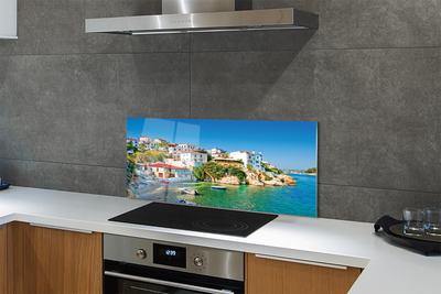 Painel de vidro Grécia Costa edifícios mar