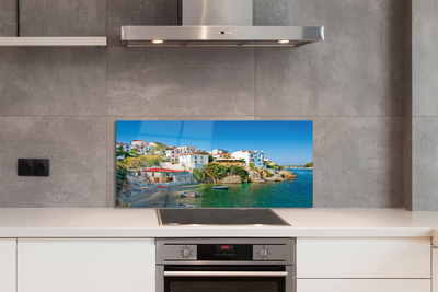 Painel de vidro Grécia Costa edifícios mar