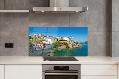 Painel de vidro Grécia Costa edifícios mar