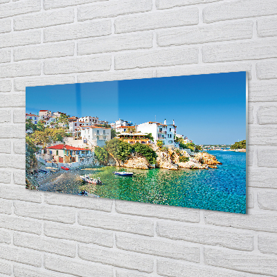 Painel de vidro Grécia Costa edifícios mar