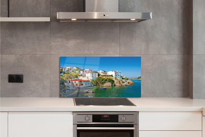 Painel de vidro Grécia Costa edifícios mar