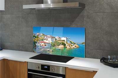 Painel de vidro Grécia Costa edifícios mar