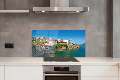 Painel de vidro Grécia Costa edifícios mar