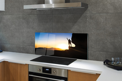 Painel de vidro Homem da montanha do pôr do sol