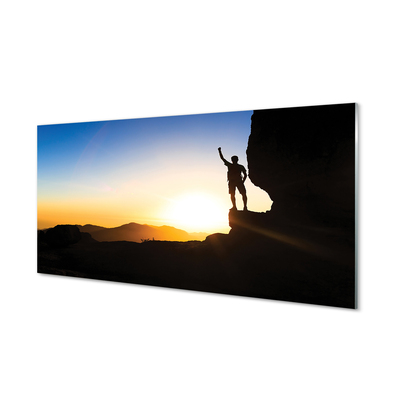 Painel de vidro Homem da montanha do pôr do sol