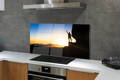 Painel de vidro Homem da montanha do pôr do sol