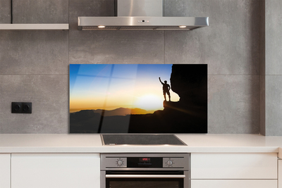 Painel de vidro Homem da montanha do pôr do sol