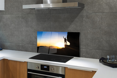 Painel de vidro Homem da montanha do pôr do sol