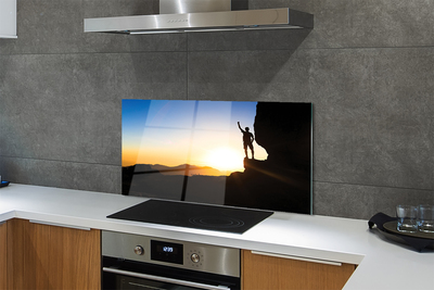 Painel de vidro Homem da montanha do pôr do sol