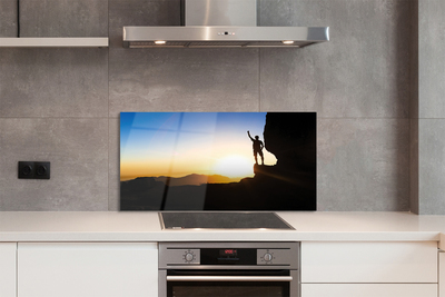 Painel de vidro Homem da montanha do pôr do sol