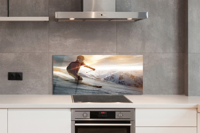 Painel de vidro Homem com bastões de esqui