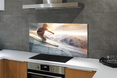 Painel de vidro Homem com bastões de esqui