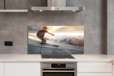 Painel de vidro Homem com bastões de esqui