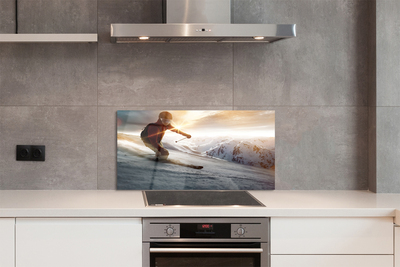 Painel de vidro Homem com bastões de esqui