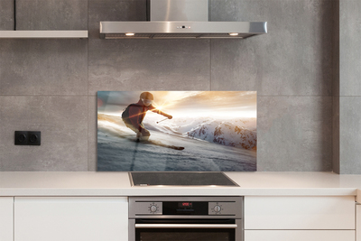 Painel de vidro Homem com bastões de esqui