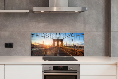 Painel de vidro Ponte nascer do sol arranha-céus