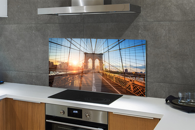 Painel de vidro Ponte nascer do sol arranha-céus