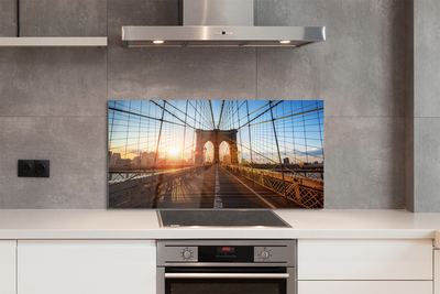 Painel de vidro Ponte nascer do sol arranha-céus