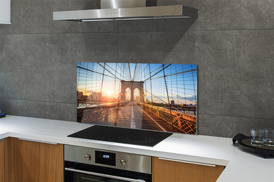 Painel de vidro Ponte nascer do sol arranha-céus