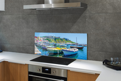 Painel de vidro Montanhas, mar, navios