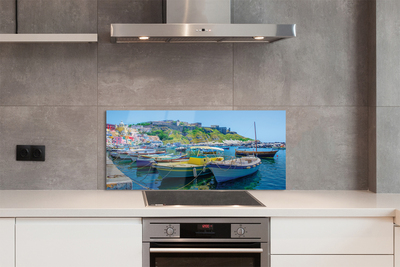 Painel de vidro Montanhas, mar, navios