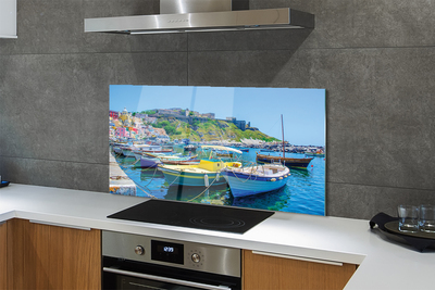 Painel de vidro Montanhas, mar, navios