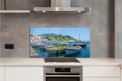 Painel de vidro Montanhas, mar, navios