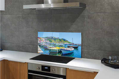 Painel de vidro Montanhas, mar, navios