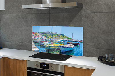 Painel de vidro Montanhas, mar, navios