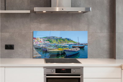 Painel de vidro Montanhas, mar, navios