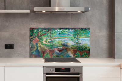 Painel de vidro Encontro de arte perto do lago