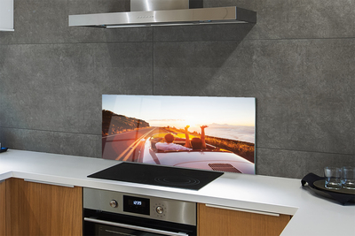 Painel de vidro Pessoas de carro de estrada no céu