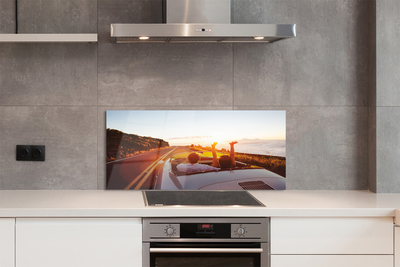 Painel de vidro Pessoas de carro de estrada no céu