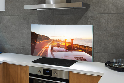 Painel de vidro Pessoas de carro de estrada no céu