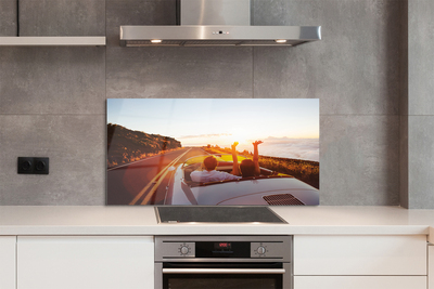 Painel de vidro Pessoas de carro de estrada no céu