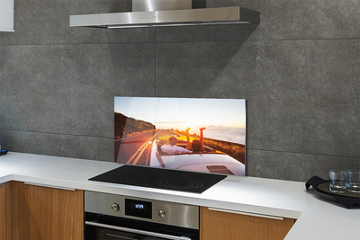 Painel de vidro Pessoas de carro de estrada no céu