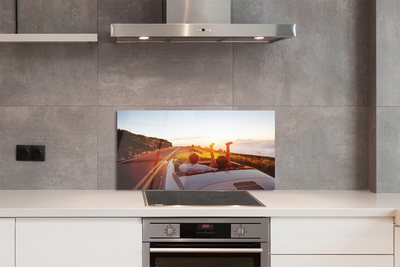 Painel de vidro Pessoas de carro de estrada no céu