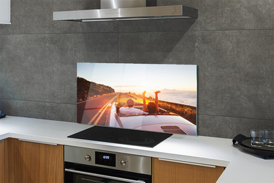 Painel de vidro Pessoas de carro de estrada no céu