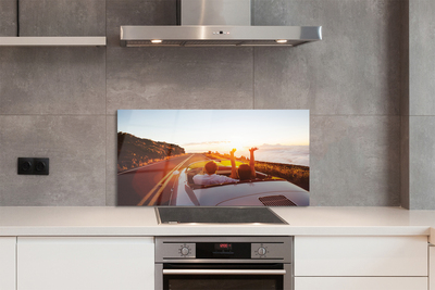 Painel de vidro Pessoas de carro de estrada no céu