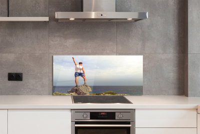 Painel de vidro Homem mar céu