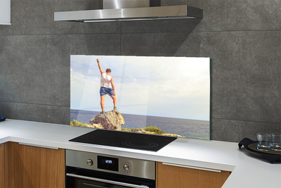 Painel de vidro Homem mar céu