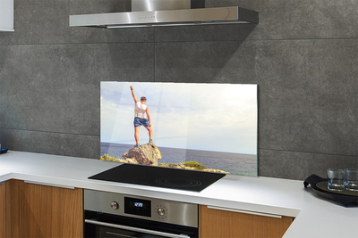 Painel de vidro Homem mar céu