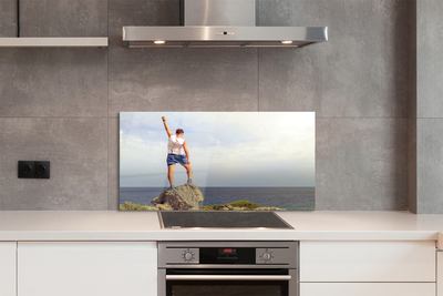 Painel de vidro Homem mar céu
