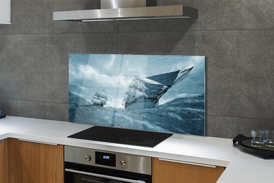 Painel de vidro Navio de tempestade céu mar