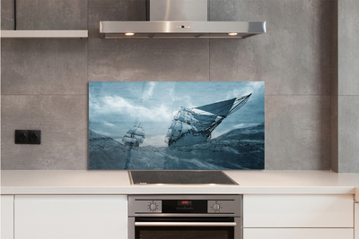 Painel de vidro Navio de tempestade céu mar