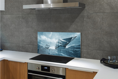 Painel de vidro Navio de tempestade céu mar