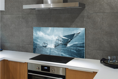 Painel de vidro Navio de tempestade céu mar